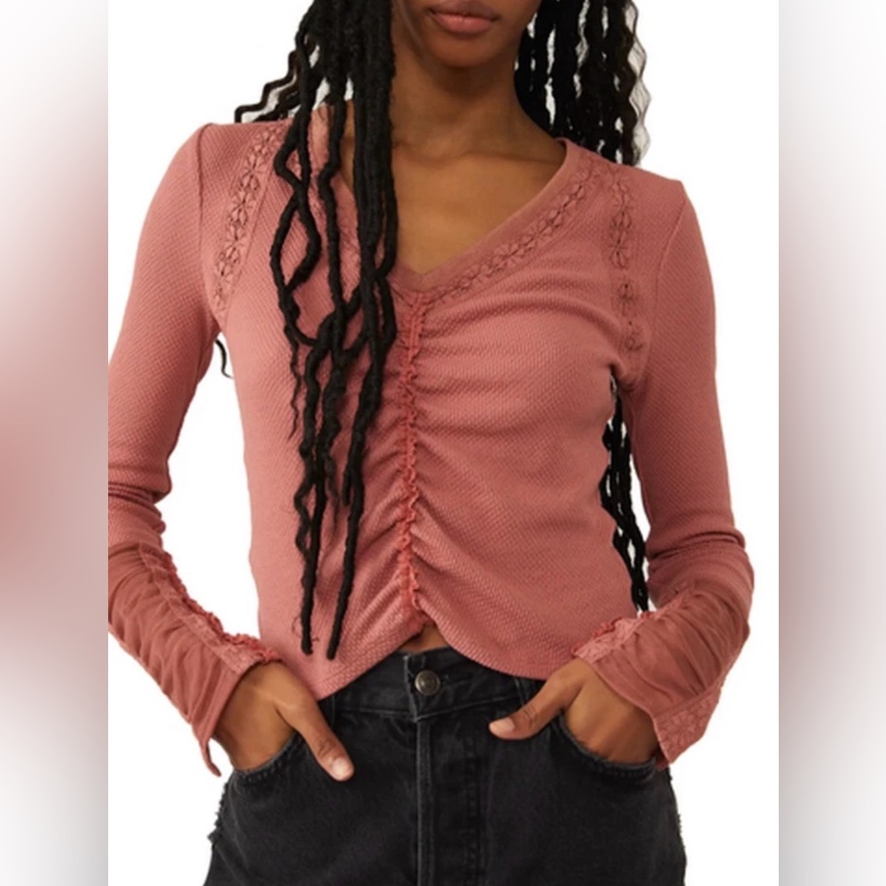 NWT Free People Wear Me Out Ruched Top Rose Smoke